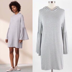 Sweatshirt Striped Dress with Long Bell Sleeves